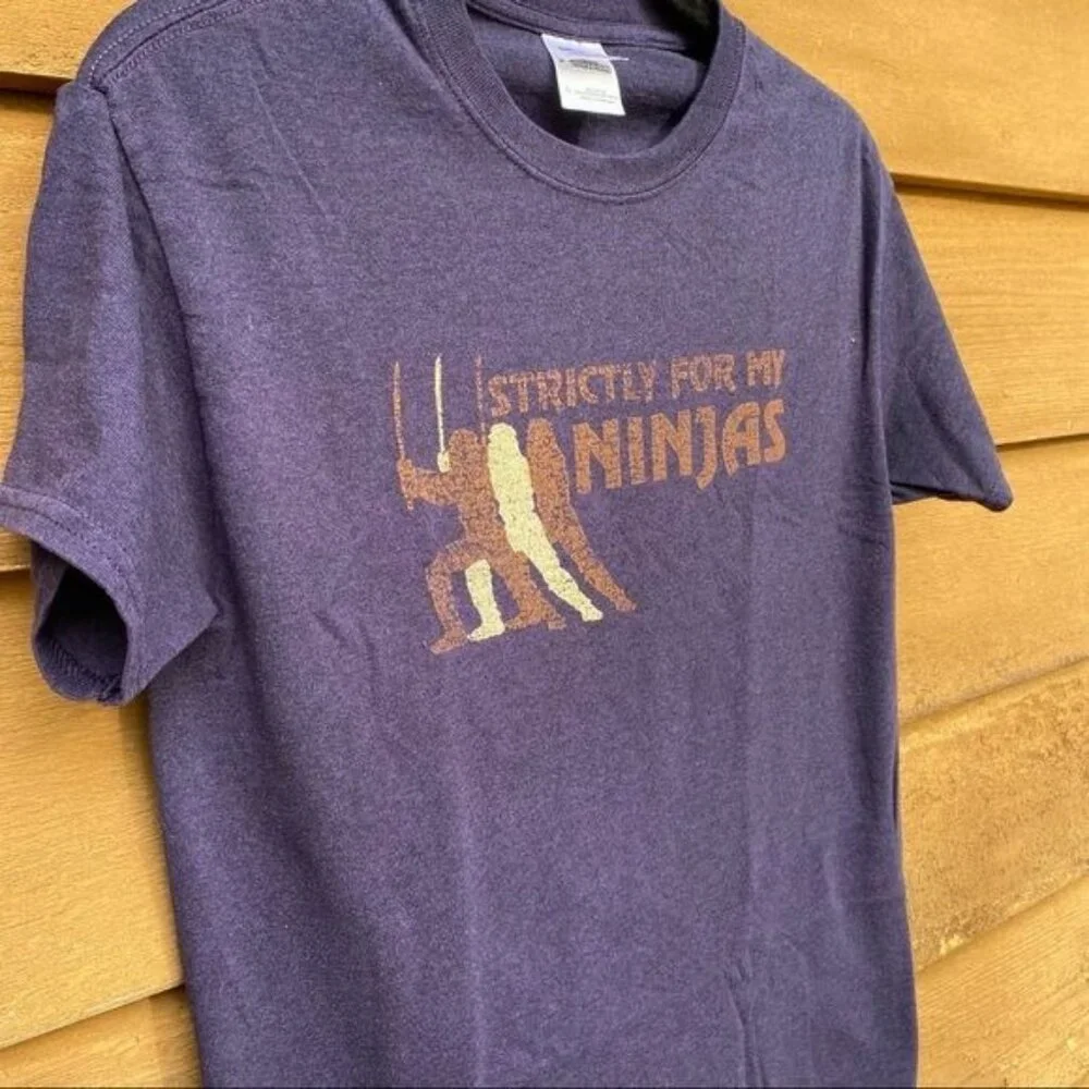 Gildan Strictly for my Ninjas Funny Graphic Tee Blue T- Shirt Size S - Picture 9 of 10